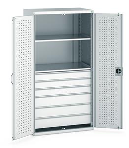 Bott 1050mm wide x 650mm deep pre Kitted cupboards with Shelves Drawers or Eurocontainers Bott Cupboard 1050Wx650Dx2000mm H - 6 Drawers & 2 Shelves